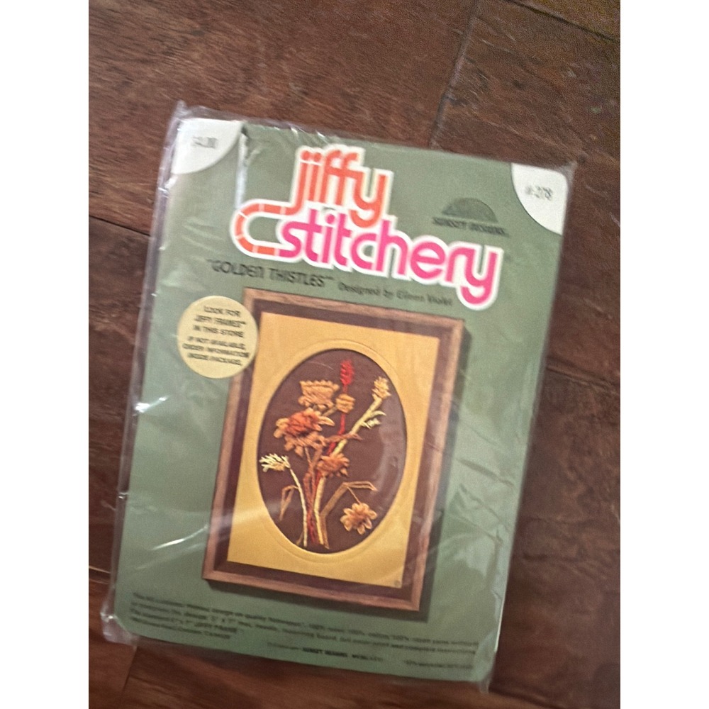 Vintage Sunset Designs Jiffy Stitchery Golden‎ Thistles Crewel Kit 1218 5x7 New